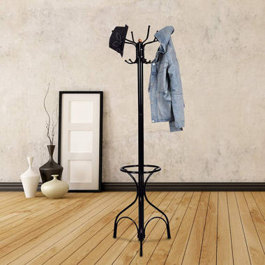 Metal and wood standing coat deals rack